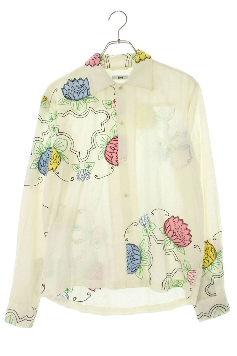 ボーディ BODE サイズ:XS/S Lotus Long Sleeve Shirt ロータス刺繍コットン長袖シャツ(オフホワイト)【523062】【FK04】【メンズ】【中古】bb223#rinkan*B|RINKAN