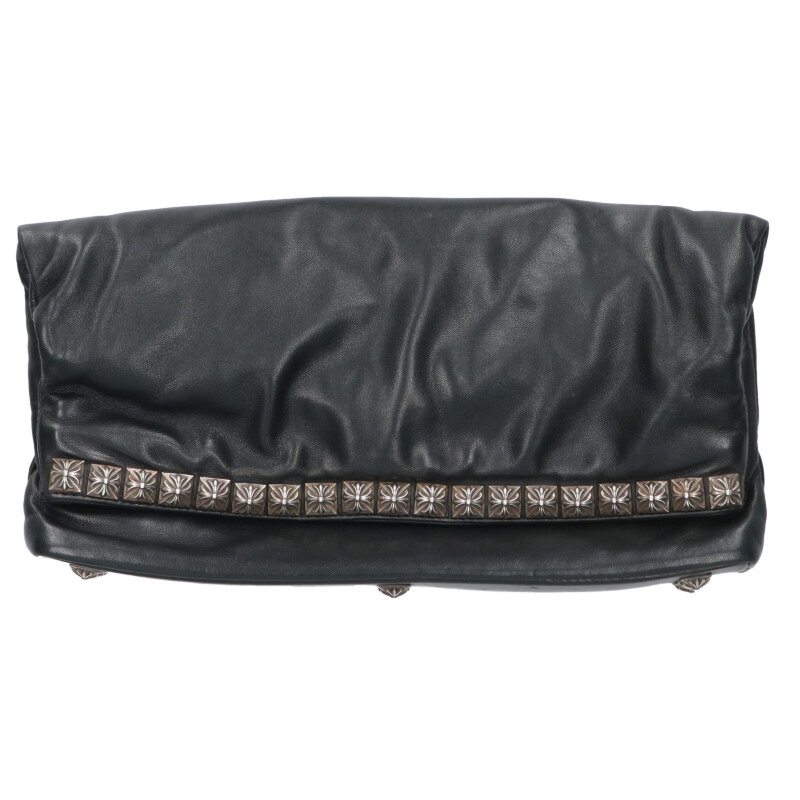 クロムハーツ Chrome Hearts CLUTCH BAG W PYRAMID STUDS ゼロピラミッドスタッズ装飾レザークラッチバッグ(ブラック×シルバー)【323062】【NO05】【小物】【中古】bb411#rinkan*B |RINKAN
