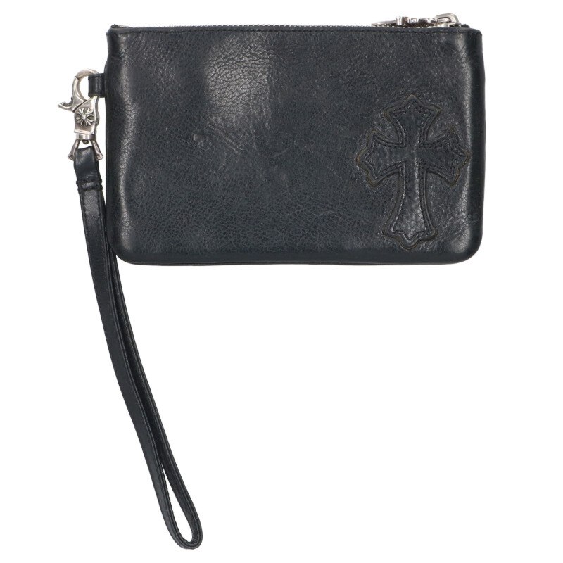 クロムハーツ Chrome Hearts   ZPR CHG WRISTLET SML 同盟罷工さあ美付クロスパッチダガージップレザー札入れ(黒いこと×しろがね色)【223062】【SS07】【小物】【中古】bb377#rinkan*B