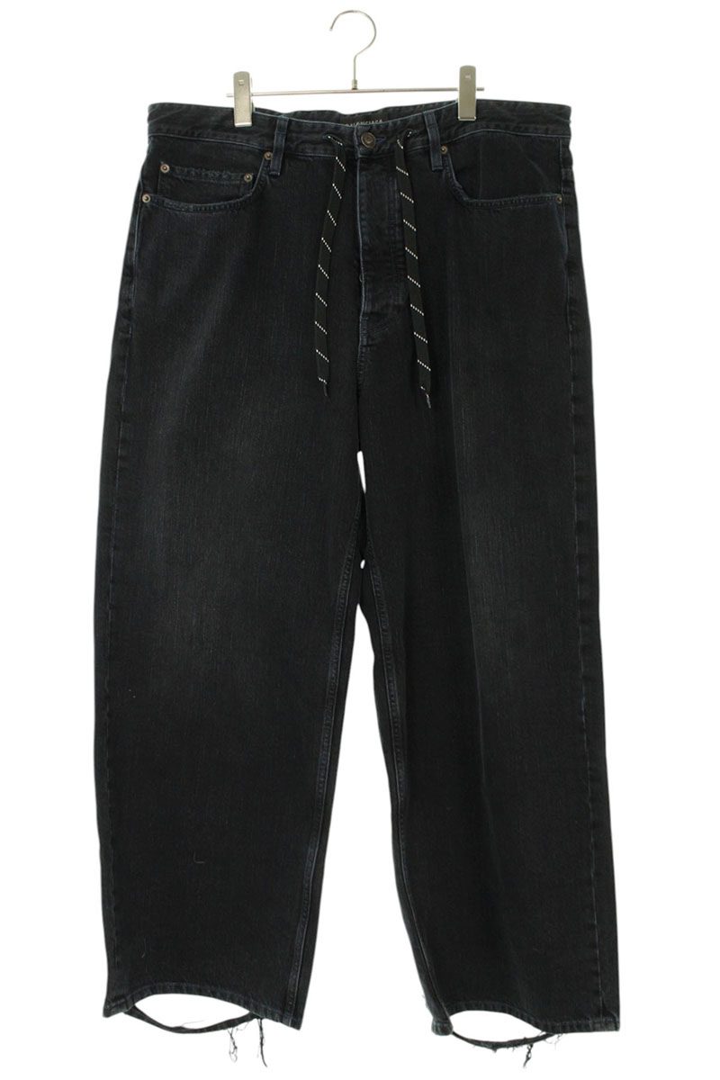 バレンシアガ BALENCIAGA　 サイズ:XS 786643 TQW59 ダメージ加工ドローストリングバギーデニムパンツ(ブラック)【423062】【OM10】【メンズ】【中古】bb356#rinkan*B