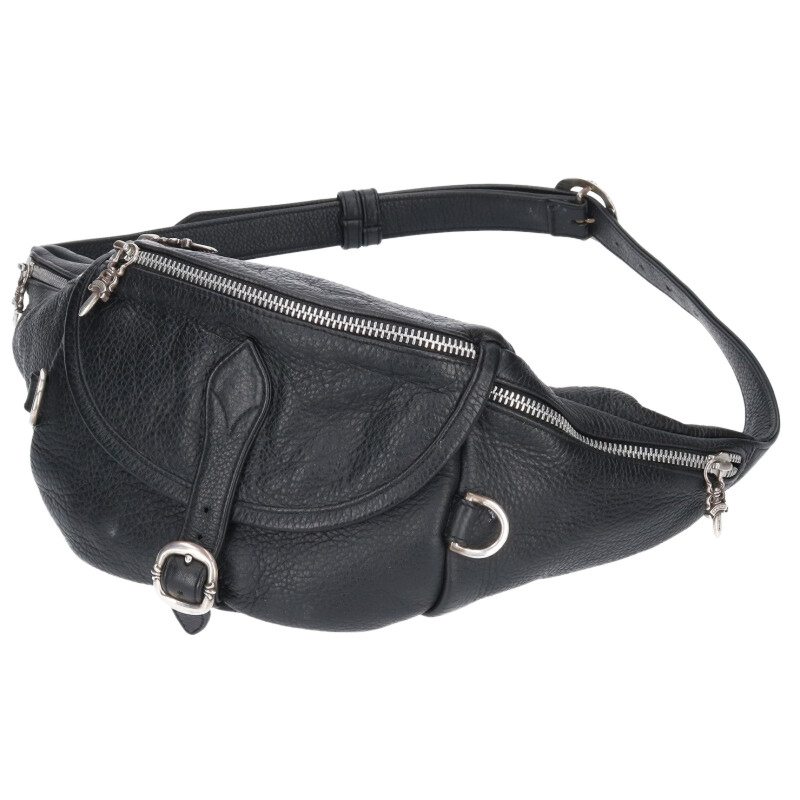 クロムハーツ Chrome Hearts 大きさ:♯１  #1 SNAT PACK スナットパック ダガージップガンスリンガーベルトレザーウエストバッグ(黒いこと×しろがね色)【423062】【SS07】【小物】【中古】bb209#rinkan*B