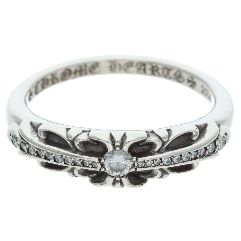 クロムハーツ Chrome Hearts 大いさ:18.5号  BABY CLSC P D ベイビークラシックフローラルクロス PAVE金剛石 しろがね色輪っか(しろがね色×せつ然たる 5.22g)【623062】【GZ11】【小物】【中古】bb420#rinkan*B