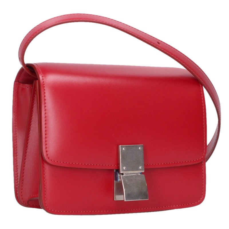 セリーヌ CELINE　 クラシックボックス スモール ボックスカーフショルダーバッグ(レッド×シルバー)【804062】【BS99】【小物】【中古】bb334#rinkan*A