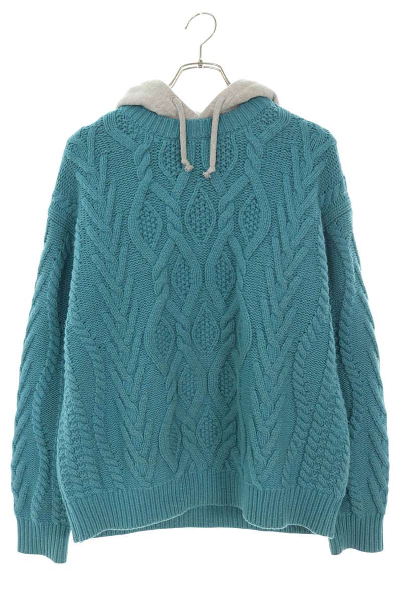 シュプリーム SUPREME　 サイズ:M 25AW Cable Hooded Sweater ケーブルフードニットパーカー(グリーン調×グレー)【723062】【BS99】【メンズ】【中古】bb51#rinkan*B