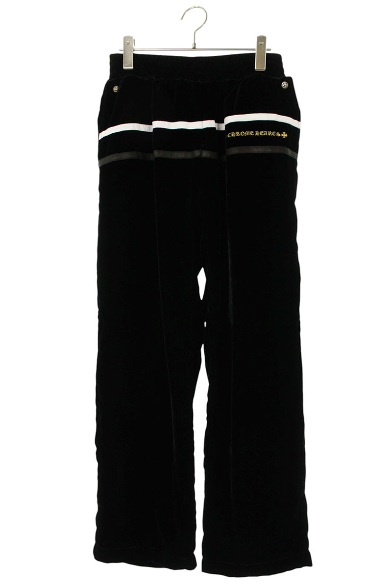 クロムハーツ Chrome Hearts 大きさ:S  VELVET TRACKSUIT PANTS ロゴタイプ刺しゅうベロアトラックロングパンツ(黒いこと×しろがね色)【623062】【聞き入れる15】【メンズ】【中古】bb379#rinkan*S