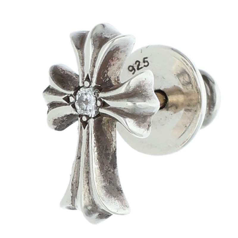 クロムハーツ Chrome Hearts　 No2 CH CRS DIA CHクロススタッド 1DIA シルバーピアス(シルバー×クリア 0.85g)【823062】【SJ02】【小物】【中古】bb415#rinkan*B