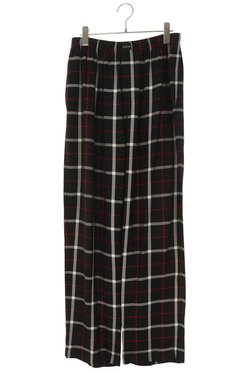バレンシアガ BALENCIAGA　サイズ:44 583438 TF009 チェック柄ワイドロングパンツ(ブラック&times;レッド)【823062】【BS99】【メンズ】【中古】bb170#rinkan*C｜RINKAN