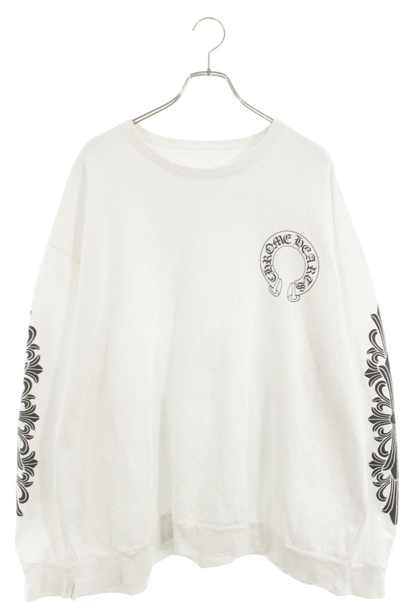 クロムハーツ Chrome Hearts　 サイズ:XXL SWTSHRT PLVR バックホースシュー袖フローラルプリントスウェット(ホワイト)【623062】【GZ11】【メンズ】【中古】bb437#rinkan*B