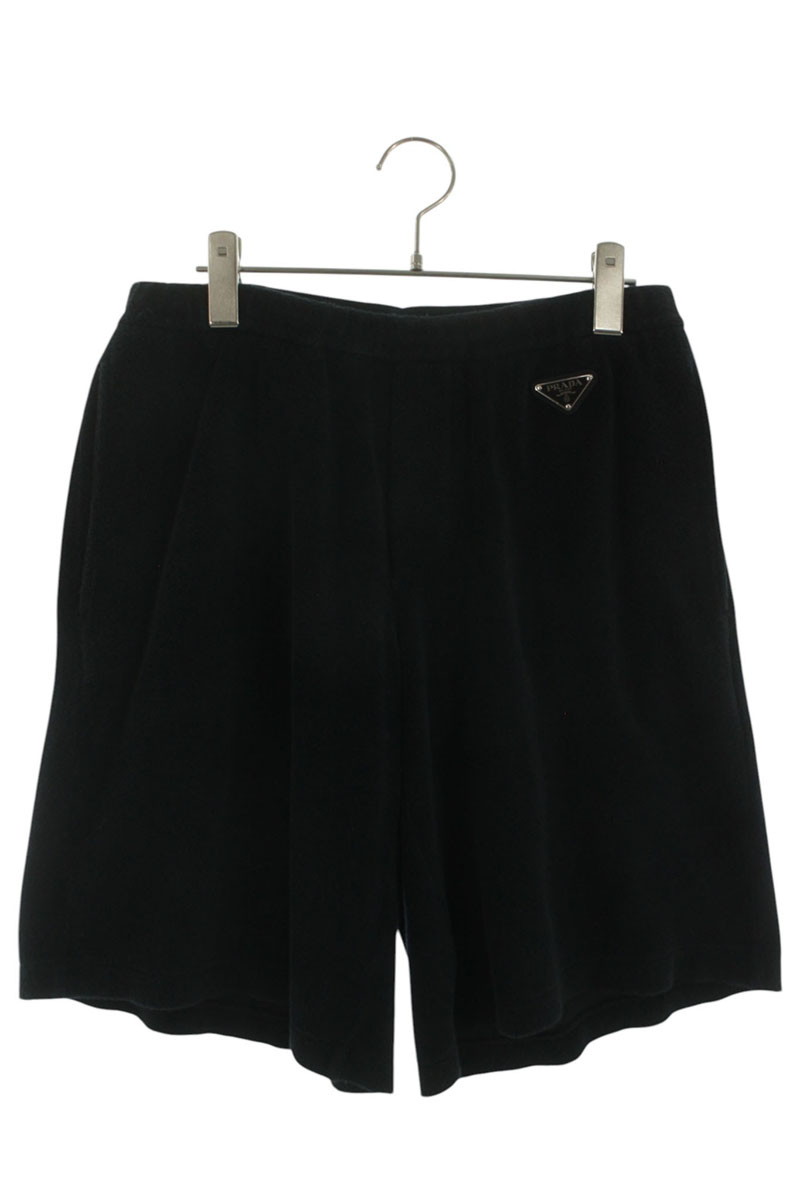 プラダ PRADA　 サイズ:M UJP221 三角ロゴプレートパイルイージーハーフパンツ(ブラック)【723062】【OM10】【メンズ】【中古】bb205#rinkan*B