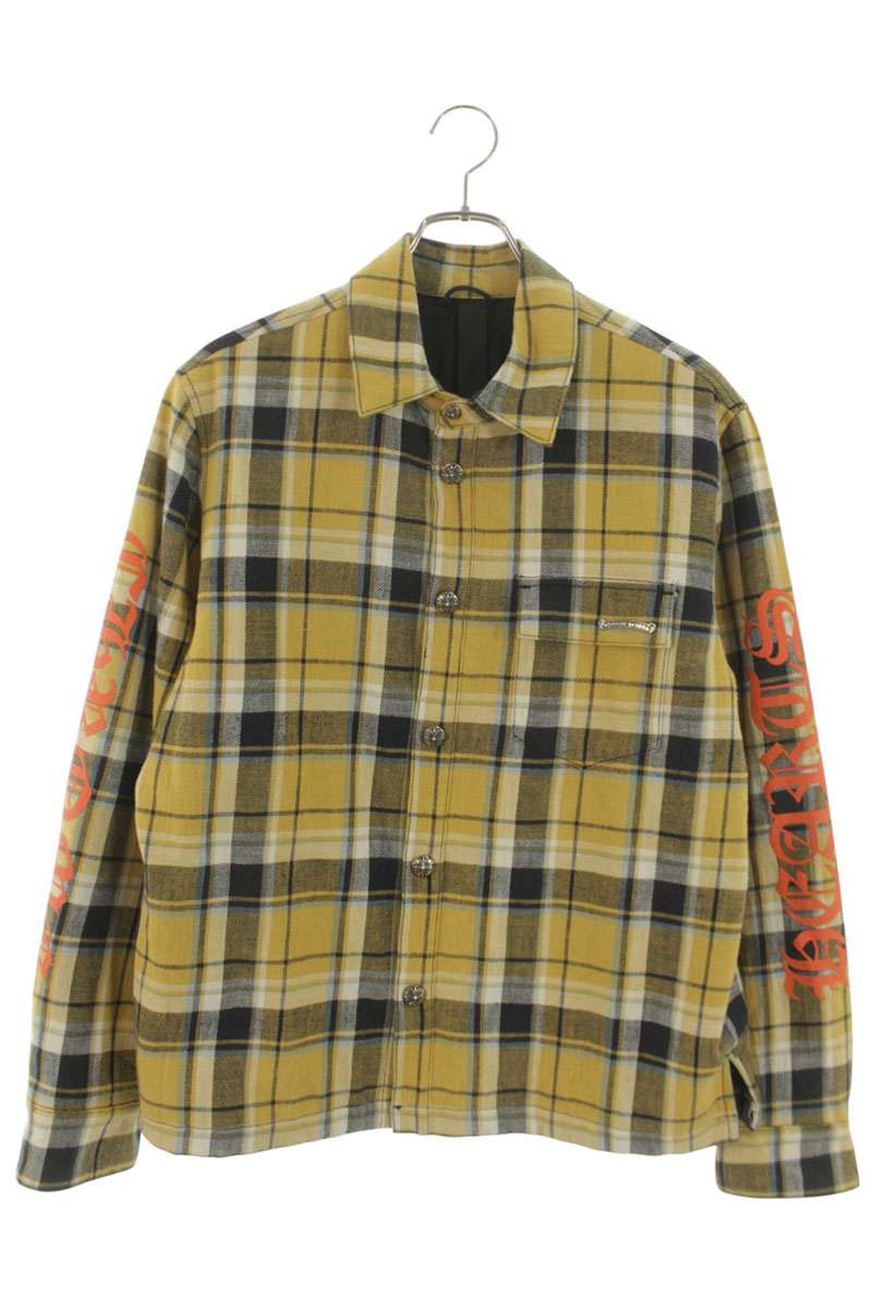 クロムハーツ Chrome Hearts 大きさ:S  WORKN JNKYD PLD 袖ロゴプリントチェック柄プルオーバー上衣(黄色×しろがね色)【033062】【FK04】【メンズ】【中古】bb476#rinkan*B