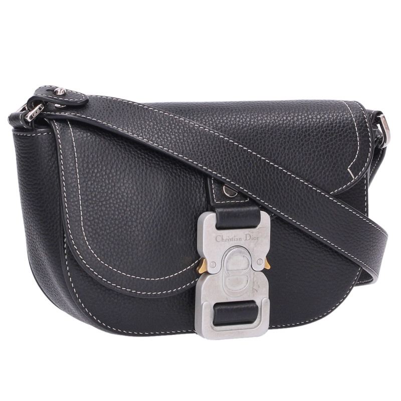 ディオール DIOR　 サドルフラップ付きミニメッセンジャーショルダーバッグ(ブラック)【314062】【BS99】【小物】【中古】bb430#rinkan*C