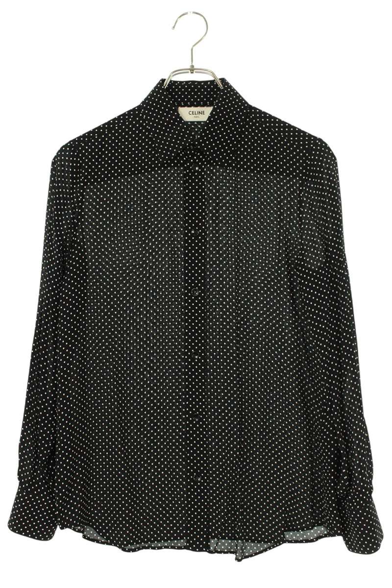 セリーヌ CELINE　 サイズ:36 2C009169D マイクロドット レーヨン長袖シャツ(ブラック×ホワイト)【104062】【BS99】【メンズ】【中古】bb87#rinkan*B