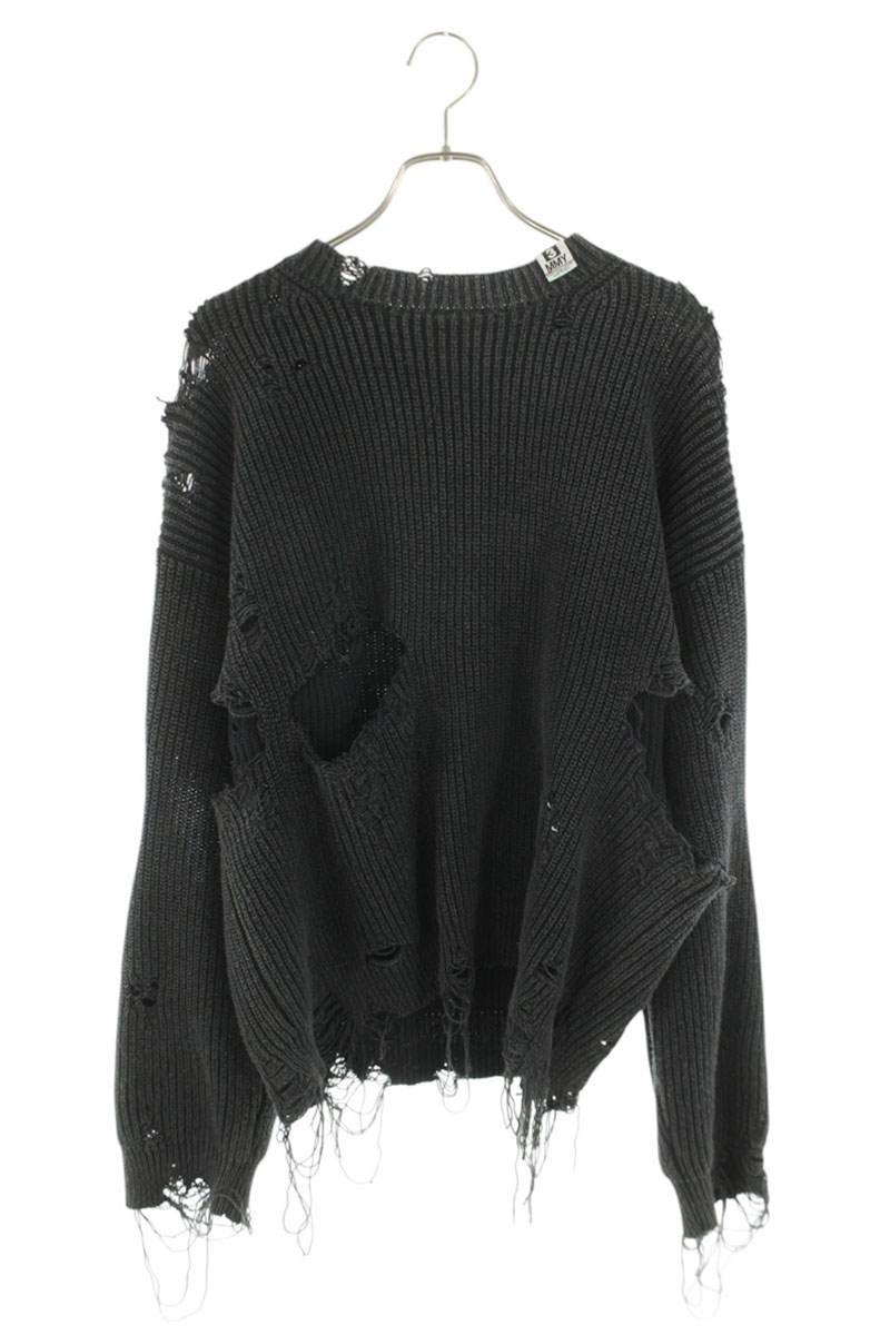 ミハラヤスヒロ MIHARAYASUHIRO 大きさ:FREE  BLEACHED KNIT PULLOVER K12SW501 ブリーチクラッシュダメージ産業編み物(薄墨色)【104062】【BS99】【中古】bb411#rinkan*B