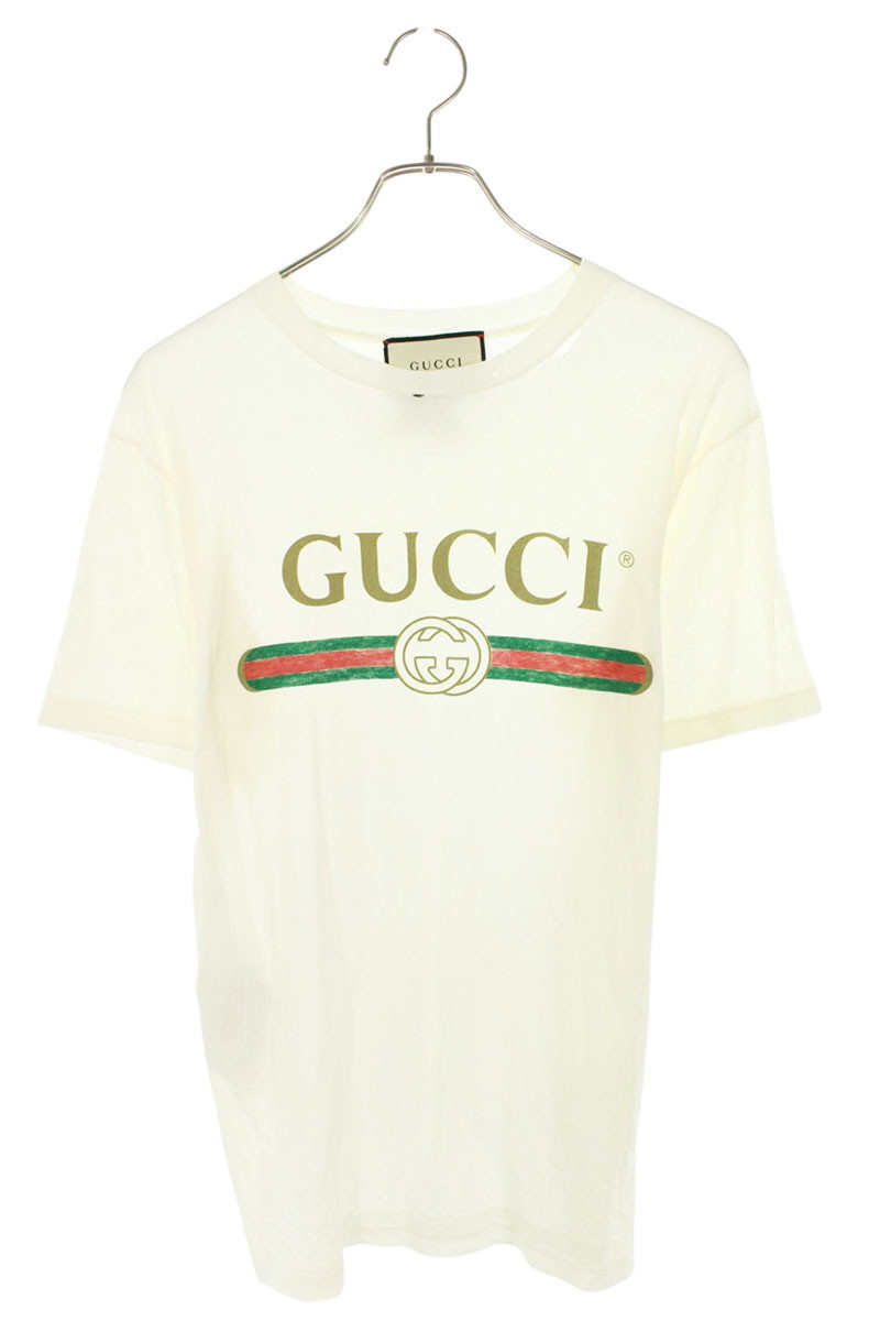 グッチ GUCCI　 サイズ:XS 457095 ロゴTシャツ(ホワイト)【104062】【BS99】【メンズ】【中古】bb334#rinkan*B