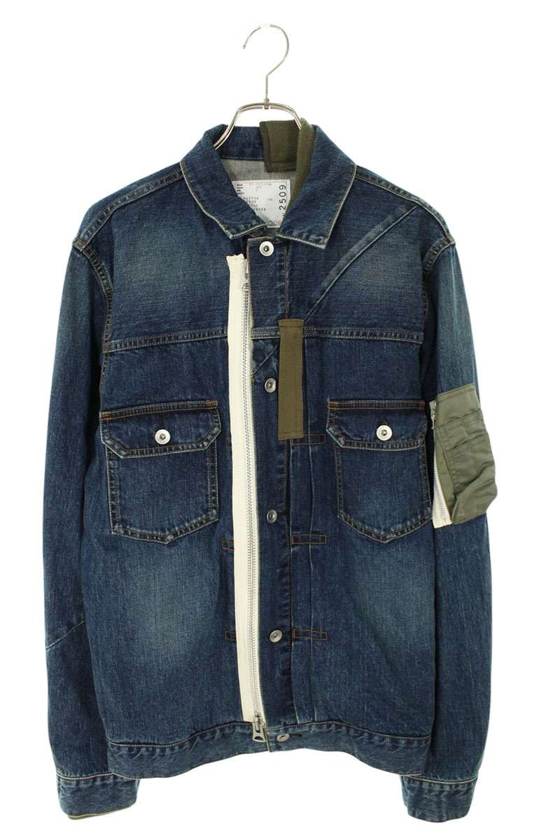 サカイ Sacai　 サイズ:3 21SS DENIM BLOUSON 21-02509M ジップアップMA-1ドッキングデニムブルゾン(インディゴ×カーキ)【204062】【BS99】【メンズ】【中古】bb455#rinkan*B