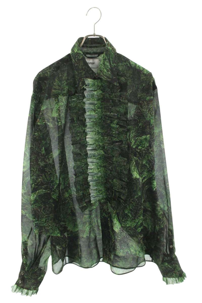 ダブレット doublet 大きさ:M  25SS47SH171 LETTUCE FRILL SHIRT レタスプリントフリル長袖プルオーバー(緑であること)【104062】【BS99】【メンズ】【中古】bb33#rinkan*A