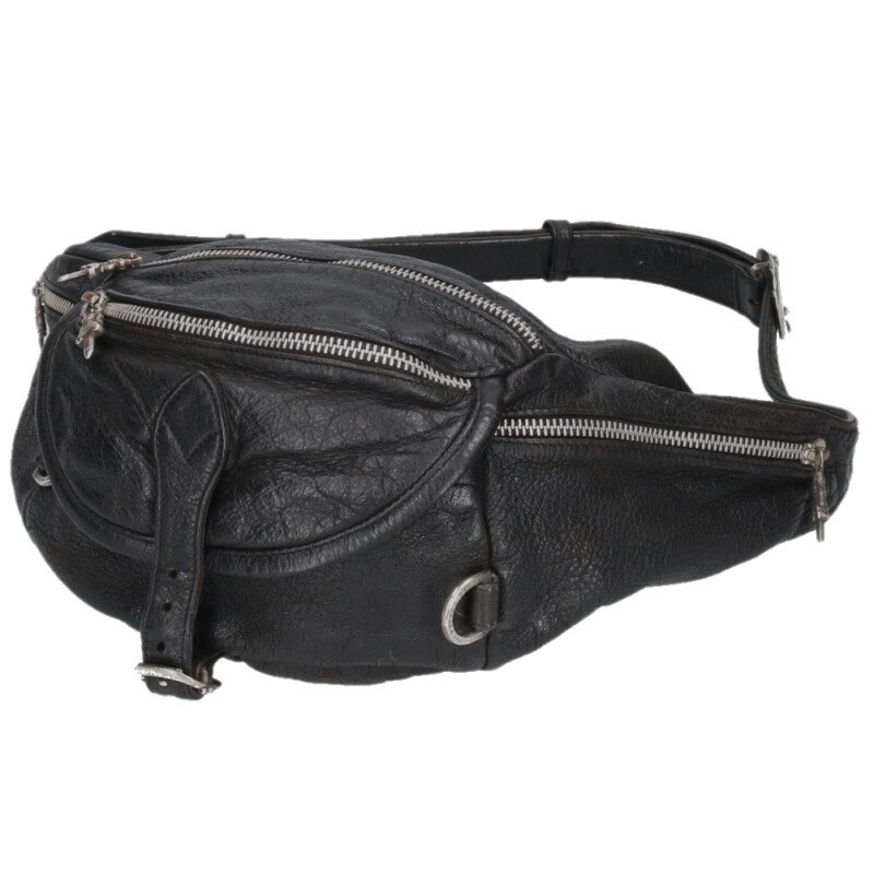 クロムハーツ Chrome Hearts   #1 SNAT PACK スナットパック ダガージップガンスリンガーベルトレザーウエストバッグ(黒いこと×しろがね色)【033062】【聞き入れる15】【小物】【中古】bb33#rinkan*B