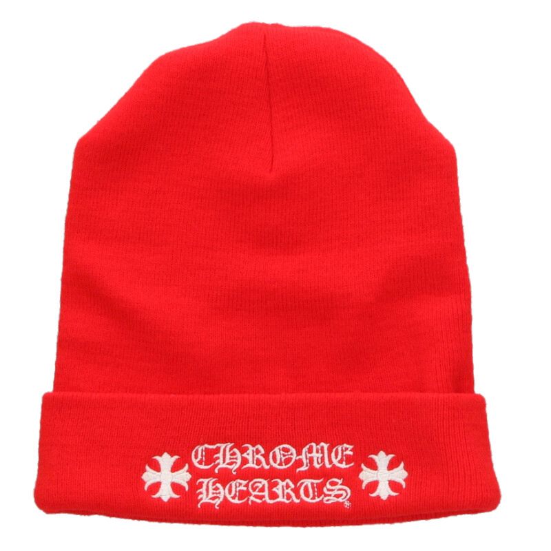 クロムハーツ Chrome Hearts　 サイズ:ONE SIZE WOOL WATCH CAP ウールワッチキャップ CHプラス刺繍ビーニーニット帽(レッド)【923062】【SS07】【小物】【中古】bb316#rinkan*B