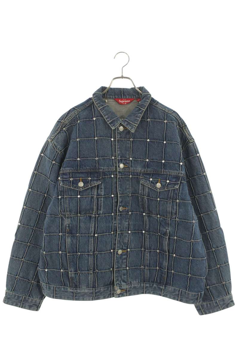 シュプリーム SUPREME 大きさ:XL  Studded Seam Denim Trucker Jacket スタッズシームトラッカーデニムジャケット(青色)【133062】【OM10】【メンズ】【中古】bb187#rinkan*A