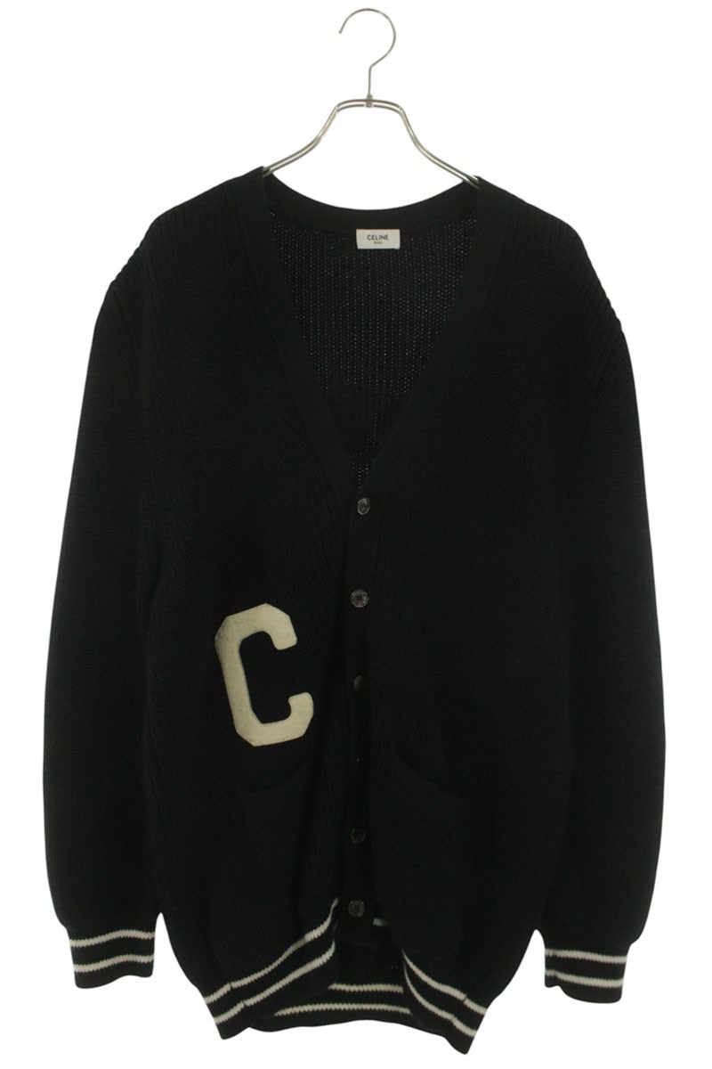 セリーヌ CELINE　 サイズ:M 2AD0P830I.38EC カレッジCロゴニットカーディガン(ブラック×ホワイト)【033062】【SB01】【メンズ】【中古】bb463#rinkan*B