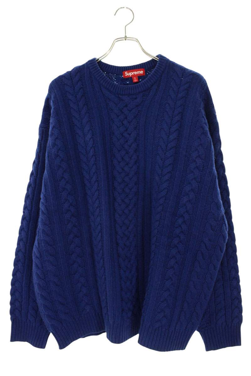 シュプリーム SUPREME 大きさ:XL  23AW  Applique Cable Knit Sweater バックロゴケーブルニット(青み)【204062】【BS99】【メンズ】【中古】bb187#rinkan*A