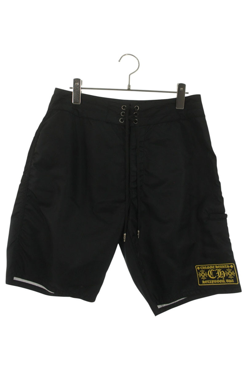 クロムハーツ Chrome Hearts 大きさ:32in  SURF BRITCHES クロスボタンナイロンCH二分の一ズボン下(黒いこと×しろがね色)【033062】【GZ11】【メンズ】【中古】bb459#rinkan*A