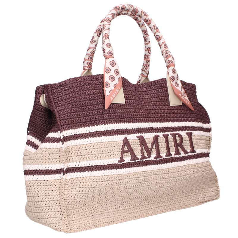 アミリ AMIRI  ロゴタイプ刺しゅうラフィアトートバッグ(ベージュ×赤銅色)【104062】【BS55】【小物】【中古】bb205#rinkan*A