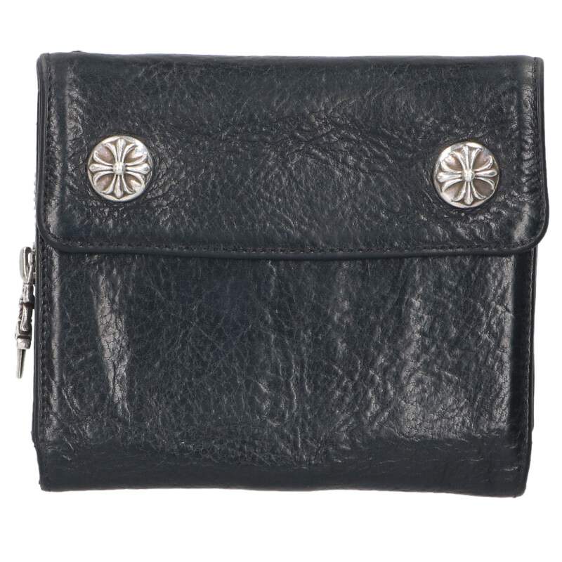 クロムハーツ Chrome Hearts   BIG SPOON ビッグ刀圭 クロスボタンレザー銭入れ(黒いこと×しろがね色)【033062】【SJ02】【小物】【中古】bb349#rinkan*B