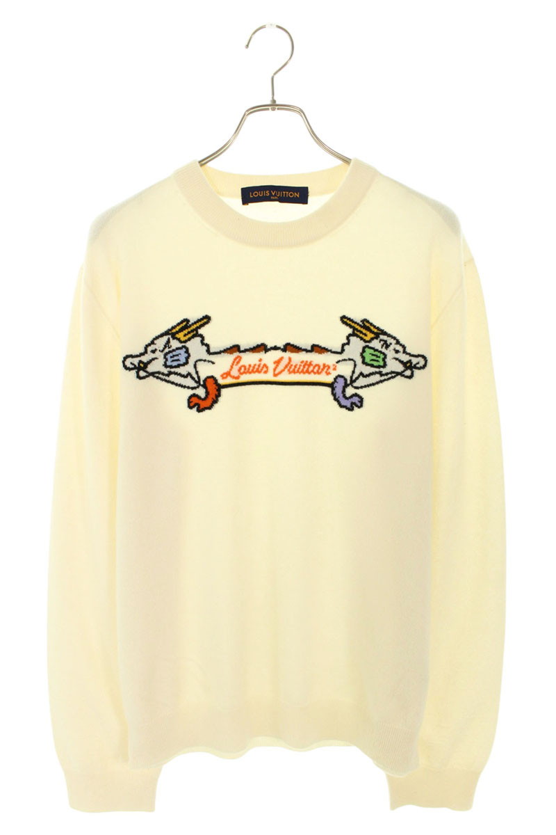 ルイヴィトン LOUISVUITTON サイズ:L 22SS RM221M DLB HMN02W ドラゴングラフィックジャガードニット(オフホワイト)【133062】【SS13】【メンズ】【中古】bb51#rinkan*A|RINKAN