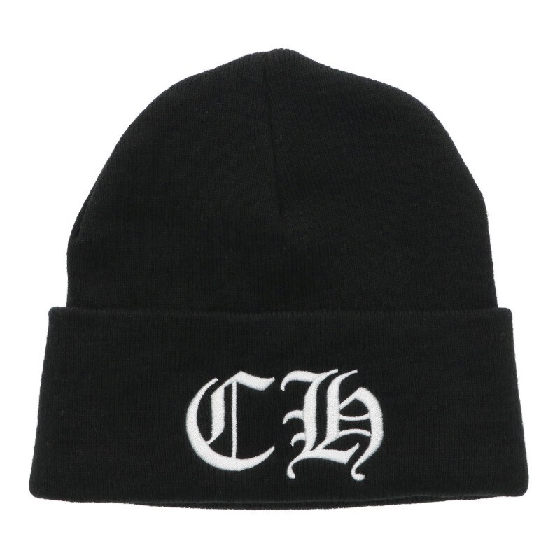 クロムハーツ Chrome Hearts　 サイズ:ONE SIZE WOOL WATCH CAP ウールワッチキャップ CH刺繍アクリルビーニー帽子(ブラック×ホワイト)【104062】【OK15】【小物】【中古】bb346#rinkan*S