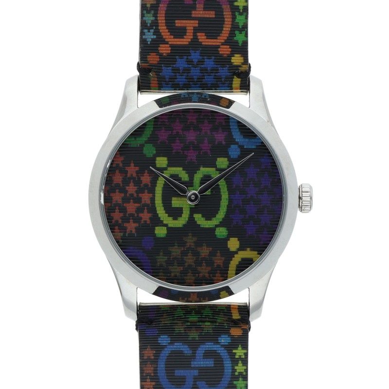 グッチ GUCCI   YA1264146 GGサイケデリックウオッチ(黒いこと×マルチ色つや)【306062】【BS99】【小物】【中古】bb376#rinkan*B