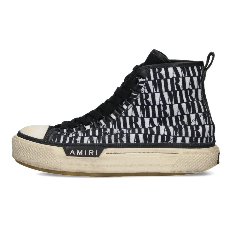 アミリ AMIRI　 サイズ:43 COURT HI ロゴ総柄キャンバスハイカットスニーカー(ブラック×ホワイト)【504062】【BS99】【メンズ】【小物】【中古】bb359#rinkan*C