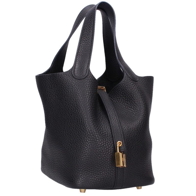 エルメス HERMES　 サイズ:PM ピコタンロックPM Y刻印 G金具トリヨンクレマンスハンドバッグ(ブラック×ゴールド)【133062】【GZ14】【小物】【中古】bb328#rinkan*B