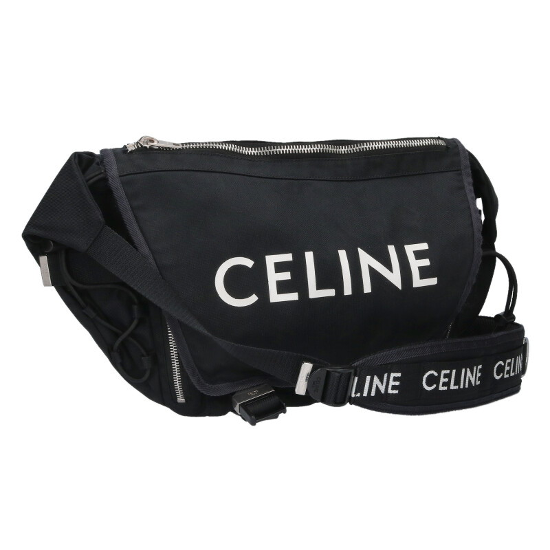 セリーヌ CELINE   198692DMT ミディアムトレッキングメッセンジャー ロゴタイプ刷り上げる 帆布ショルダーバッグ(黒いこと)【714062】【BS99】【小物】【中古】bb87#rinkan*B