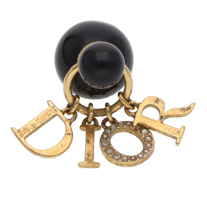 ディオール DIOR　 フェイクブラックパールロゴドロップピアス(ブラック×ゴールド 4.79g)【614062】【BS99】【小物】【中古】bb344#rinkan*C