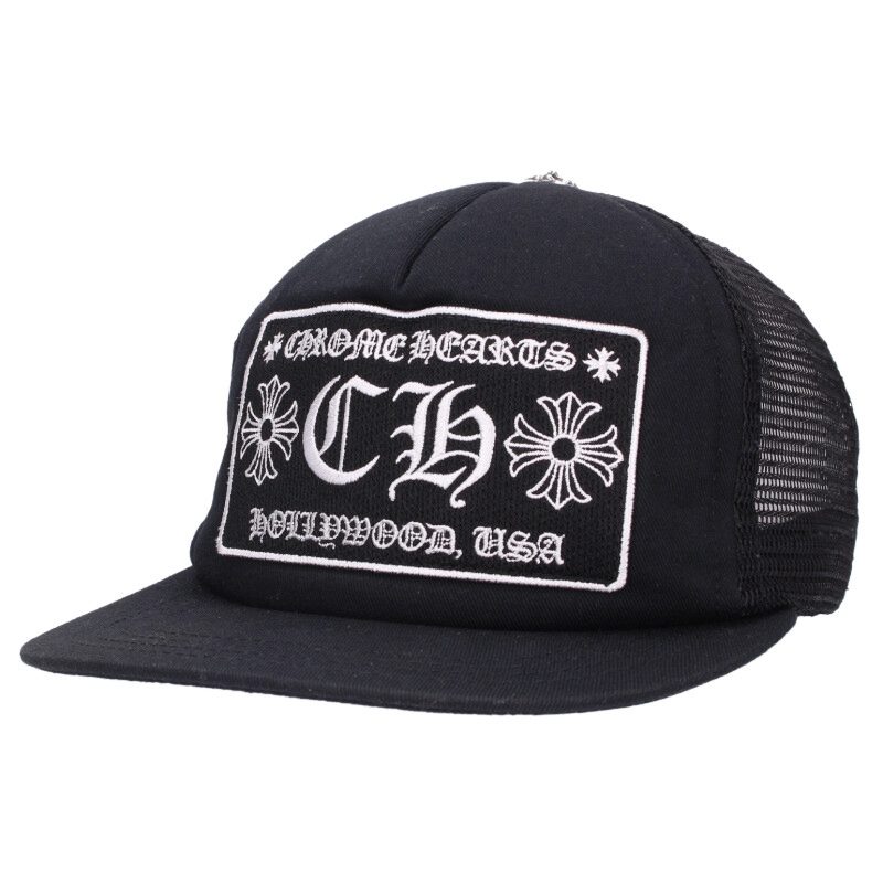 クロムハーツ Chrome Hearts　 サイズ:ONE SIZE TRUCKER CAP トラッカーキャップ CHパッチクロスボール付メッシュ帽子(ブラック×シルバー)【014062】【GZ11】【小物】【中古】bb376#rinkan*B
