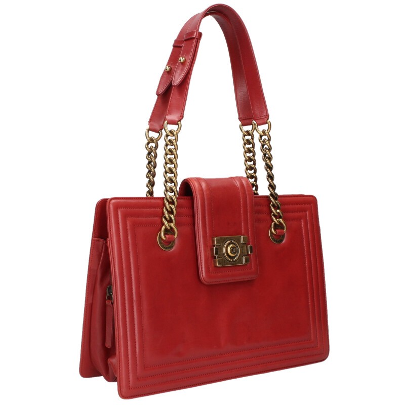 シャネル CHANEL   ボーイシャネル カーフスキンチェーントートバッグ(レッド)【714062】【BS99】【小物】【中古】bb459#rinkan*B