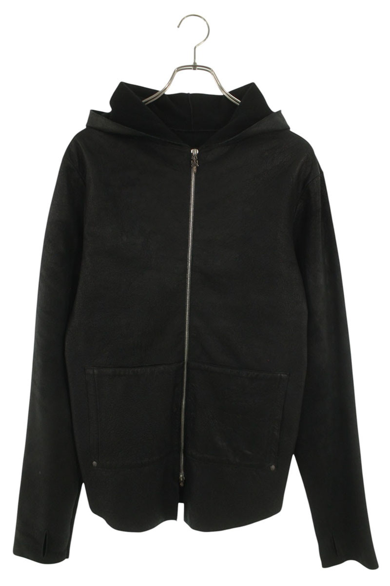 クロムハーツ Chrome Hearts 大きさ:L  OUTSIDER SHEALING JACKET シープスキンダガージップフードブルゾン(黒いこと×しろがね色)【304062】【SJ02】【メンズ】【中古】bb396#rinkan*B