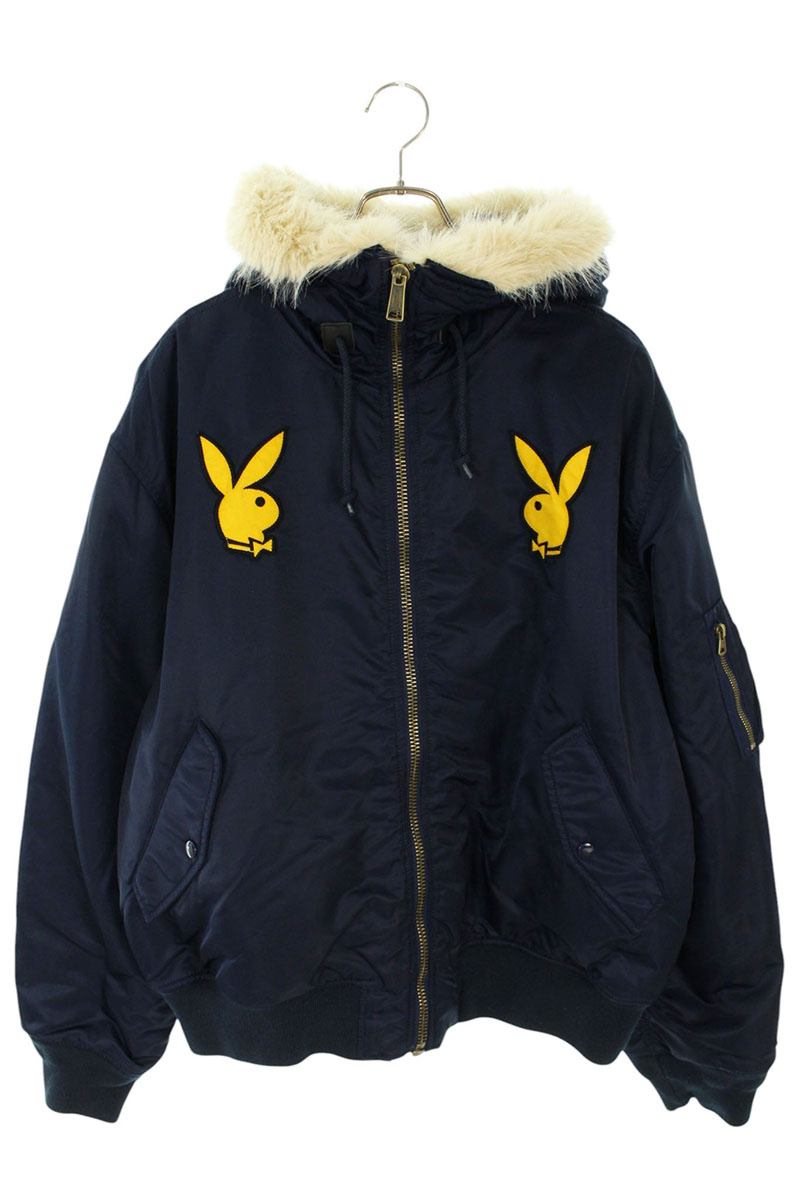 シュプリーム SUPREME サイズ:XL 26SS Playboy Hooded MA-1 フードボンバージャケットブルゾン(ネイビー)【504062】【BS99】【メンズ】【中古】bb51#rinkan*S