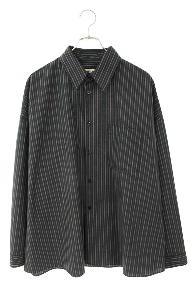 マルニ MARNI サイズ:50  24AW  CUMU0061A3 ストライプトロピカルウール長袖シャツ(ブラック調)【504062】【BS99】【メンズ】【中古】bb356#rinkan*B