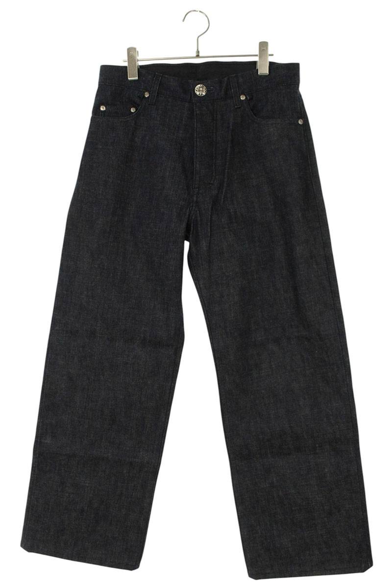 クロムハーツ Chrome Hearts 大きさ:29in  DNM PANTS CRS BTN INDIGO クロスボールボタンウォッシュドワイドデニムパンツ(インディゴ×しろがね色)【104062】【SJ02】【メンズ】【中古】bb460#rinkan*A