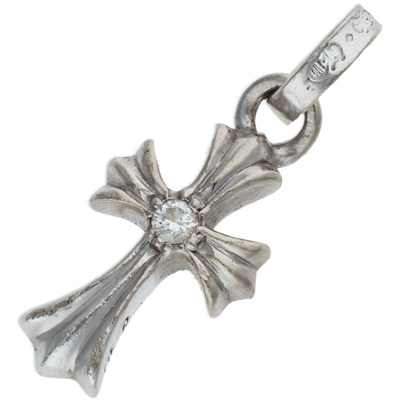 クロムハーツ Chrome Hearts   18KWG CRS BBYFAT DMND ベイビーファット 両面1金剛石 1引きつける ホワイトゴールドネックレストップ(白いことゴールド×せつ然たる 3.18g)【304062】【os06】【小物】【中古】bb470#rinkan*B
