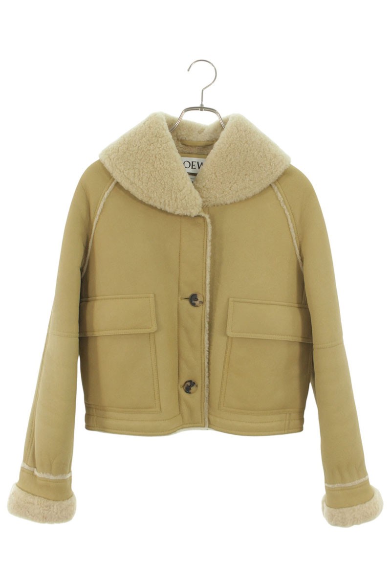 ロエベ LOEWE 大きさ:34  15AW  17134682100 シアリングムートンレザージャケット(ベージュ調)【404062】【BS99】【レディース】【中古】bb449#rinkan*B