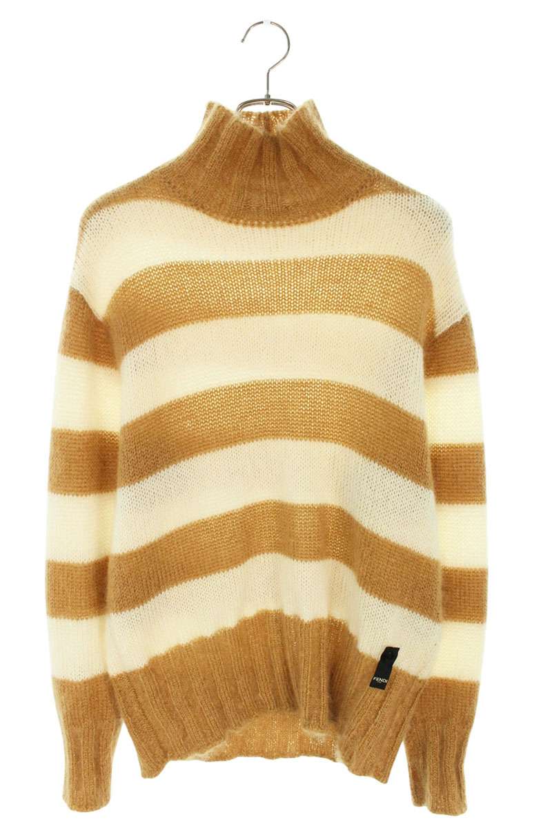 フェンディ FENDI　 サイズ:46 FZY491 AH34 モヘアタートルネックニット(ベージュ×ホワイト)【504062】【BS99】【メンズ】【中古】bb132#rinkan*B