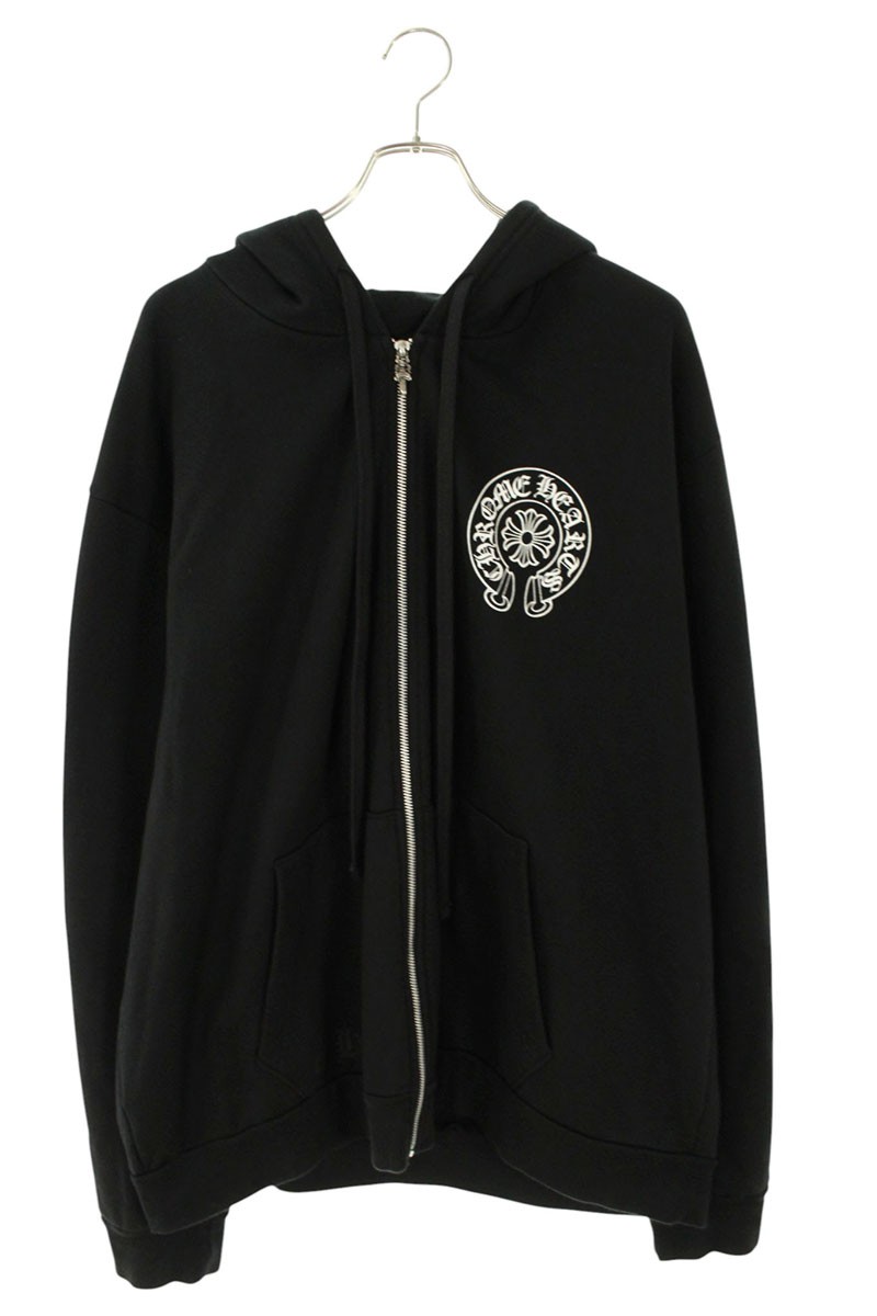 クロムハーツ Chrome Hearts　 サイズ:XL SWTSHRT HD ZIP LTD 東京限定バックホースシュープリントジップアップパーカー(ブラック×シルバー)【204062】【SJ02】【メンズ】【中古】bb412#rinkan*B
