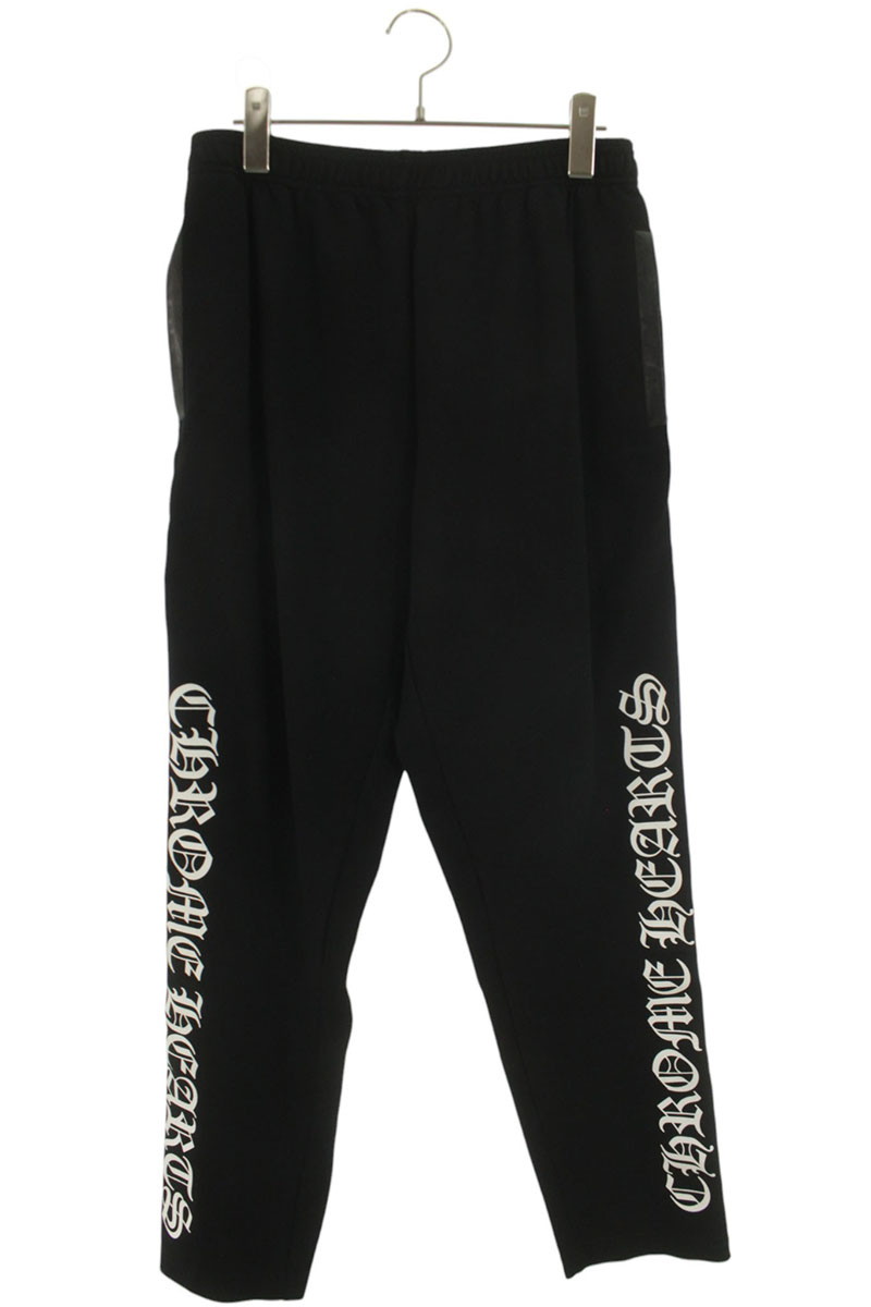 クロムハーツ Chrome Hearts　サイズ:M TRACK PANTS トラックパンツ サイドクロスボールスナップレザー切替ロングパンツ(ブラック&times;シルバー)【105062】【SJ02】【メンズ】【中古】bb87#rinkan*B ｜RINKAN