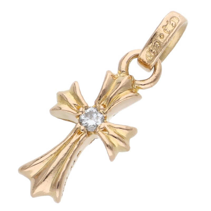 クロムハーツ Chrome Hearts   22K CRS BBYFAT DMND ベイビーファット 両面1金剛石 引きつける ゴールド首飾りとっ始め(黄色ゴールド×せつ然たる 3.51g)【404062】【NO05】【小物】【中古】bb209#rinkan*B