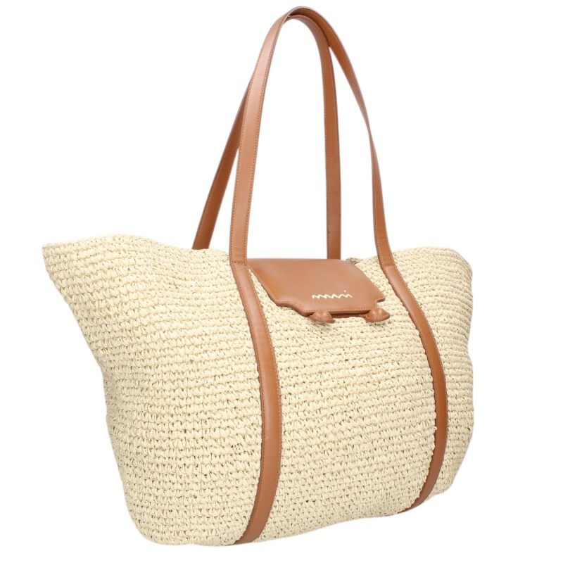 マルニ MARNI   SHMP0118U1 ラフィアエフェクトトートバッグ(ベージュ×赤銅色)【814062】【BS99】【小物】【中古】bb377#rinkan*A