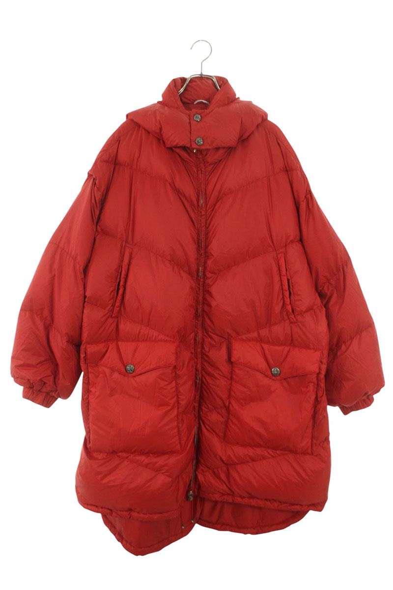 クロムハーツ Chrome Hearts 大いさ:M  QUEENS LONG COAT ダブルジップナイロンダウンロングコート(赤いこと×しろがね色)【404062】【GZ11】【メンズ】【中古】bb437#rinkan*B