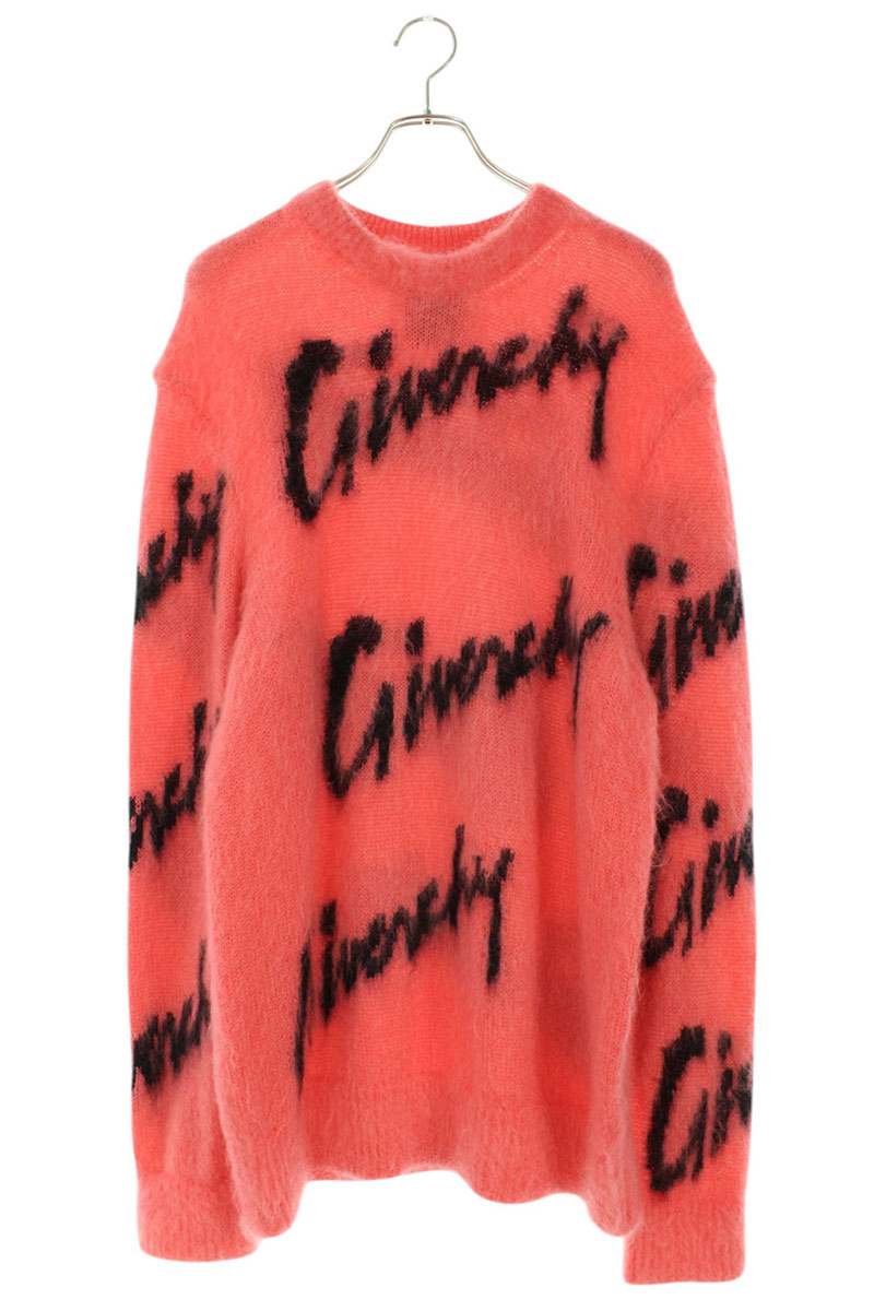 ジバンシィ GIVENCHY サイズ:XL  BM90M24YDH ロゴ総柄ウールモヘヤニット(ピンク)【804062】【BS99】【メンズ】【中古】bb359#rinkan*B